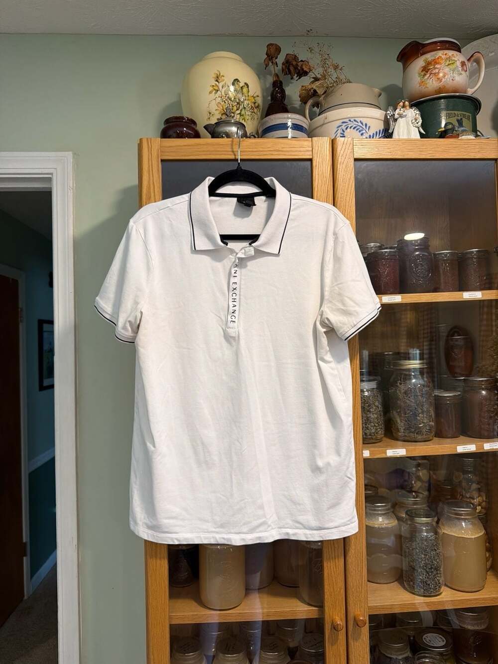 Armani Exchange Men's White Logo Placket Pique Polo Shirt